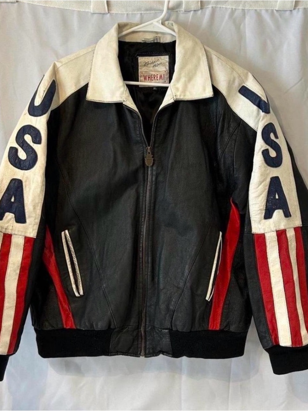 Michael Hoban Black & White Leather Jacket with Red Label Accent